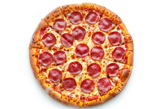 pepperoni pizza top view isolated on white background 