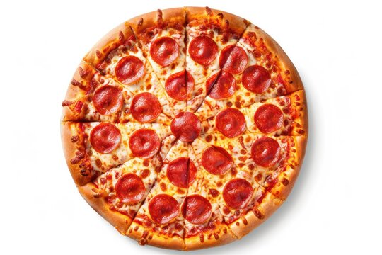 pepperoni pizza top view isolated on white background 