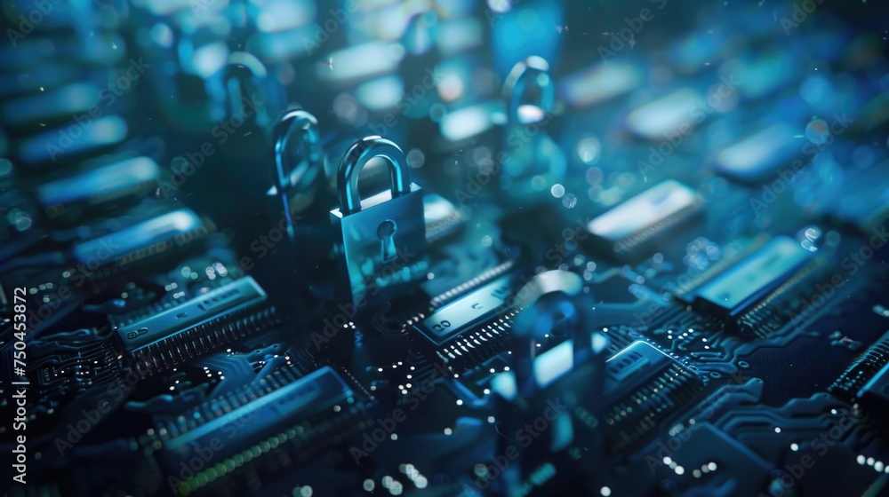 Poster Detailed view of a circuit board with electronic components. Suitable for technology or engineering concepts
