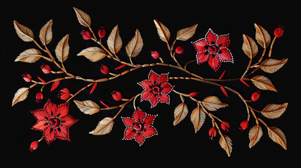 Traditional mughal artwork embroidery design leafs lea - obrazy, fototapety, plakaty