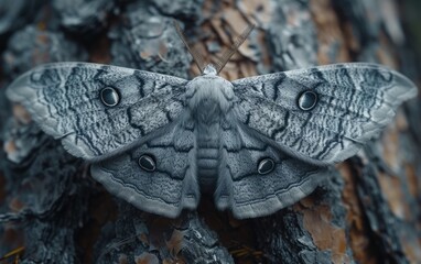 Fototapeta premium Detailed View of a Moth Camouflaged Against Tree Bark