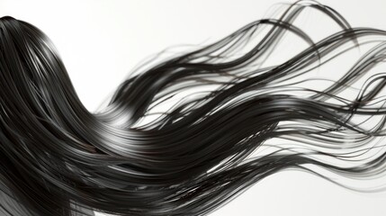 A woman with long black hair blowing in the wind, suitable for beauty or fashion concepts