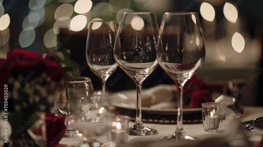 Aufkleber Elegant table setting with wine glasses and plates, perfect for dining and event concepts