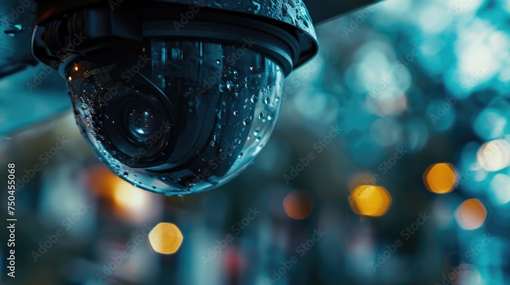 Poster Close up of a camera mounted on a pole. Suitable for security or surveillance concepts