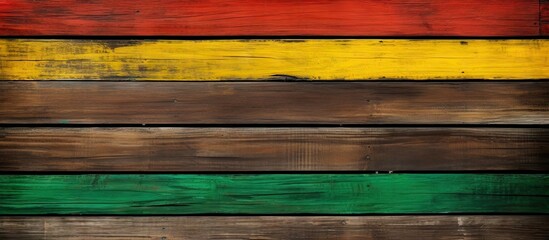 Vibrant Reggae Stripe on Rustic Wooden Wall, Colorful Background for Art and Design Projects