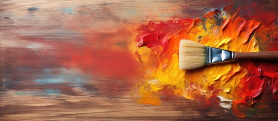 Vibrant Contrast: Red and Yellow Oil Paint Brushstroke on Wooden Palette