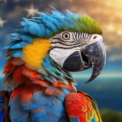 Fototapeta premium close-up portrait of a parrot with brightly colored plumage