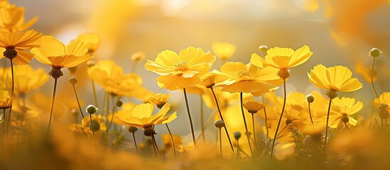 Vibrant Yellow Flowers Basking in the Radiant Morning Sunlight
