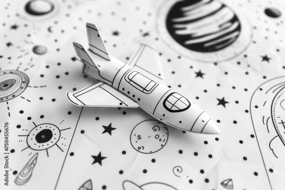 Poster Toy airplane on top of a sheet of paper, suitable for educational and creative concepts