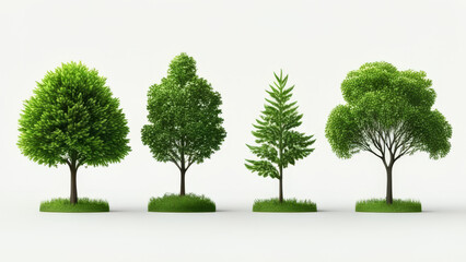 green trees isolated on white background. 3d render illustration of trees