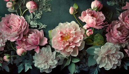Artificial pink Flowers Wall for Background in vintage style, Ai Generate