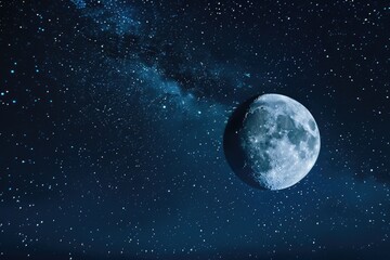 Fototapeta na wymiar A stunning image of the moon shining brightly in the night sky. Perfect for astronomy enthusiasts or night scene backgrounds