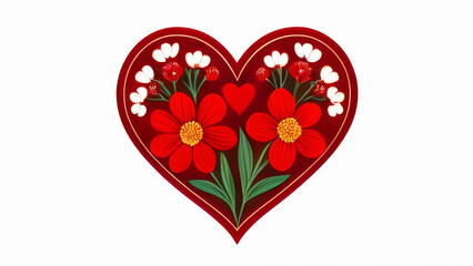 Valentine's Day card with red heart and flowers. Vector illustration.