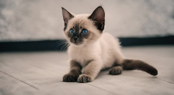Pedigreed Siamese Cat with Brown and Beige Fur