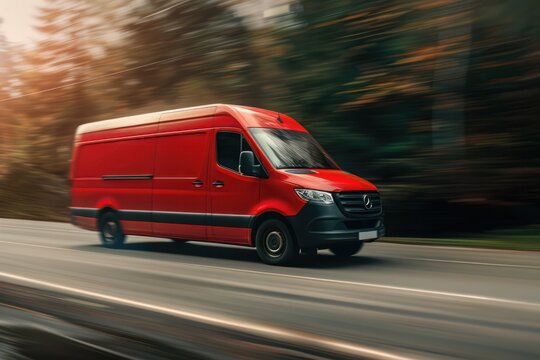 truck delivery van rush by country road 