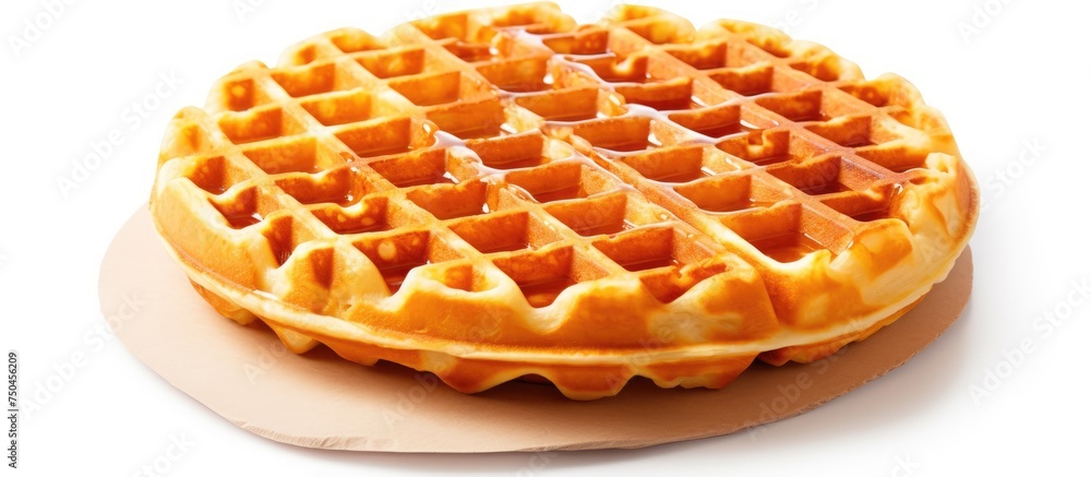 Poster delectable waffle with a chunk missing, isolated on white background for culinary designs