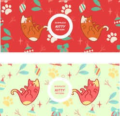 Fototapeta premium seamless Kawaii Cats vector illustration Smiling Kitty, cute and round-faced cat