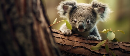 Fototapeta premium Adorable Koala Perched on Lush Tree Branch in Natural Forest Habitat