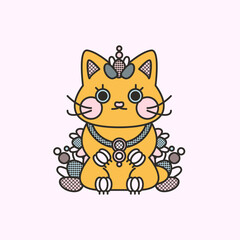 Golden cat. Symbol of wealth. Vector illustration, print, design