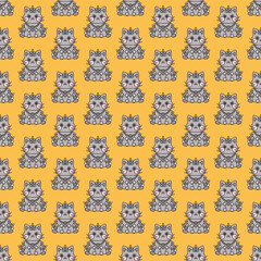 Cat figurines. Symbol of wealth. Vector seamless pattern, background, design