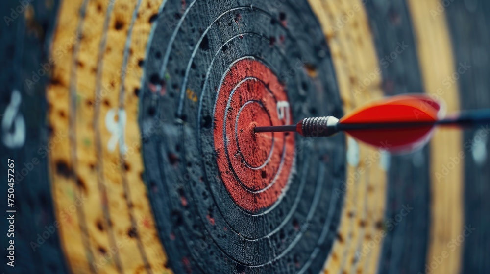 Aufkleber a red and black dart hitting in the center of a target. perfect for illustrating success and achieve