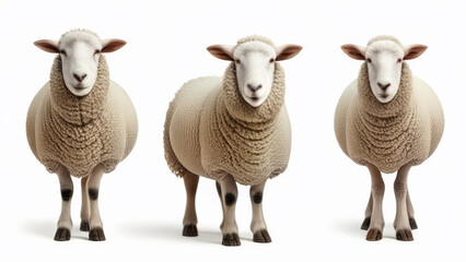 Sheep standing in a row on a white background. 3d rendering