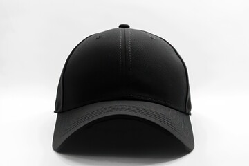 A black baseball cap on a white background. Perfect for sports-themed designs or promotional materials