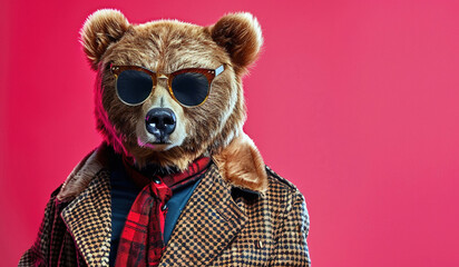 bear in glamorous high class fashion clothes