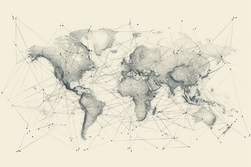 A map of the world with lines and dots. Suitable for presentations or educational materials  - obrazy, fototapety, plakaty