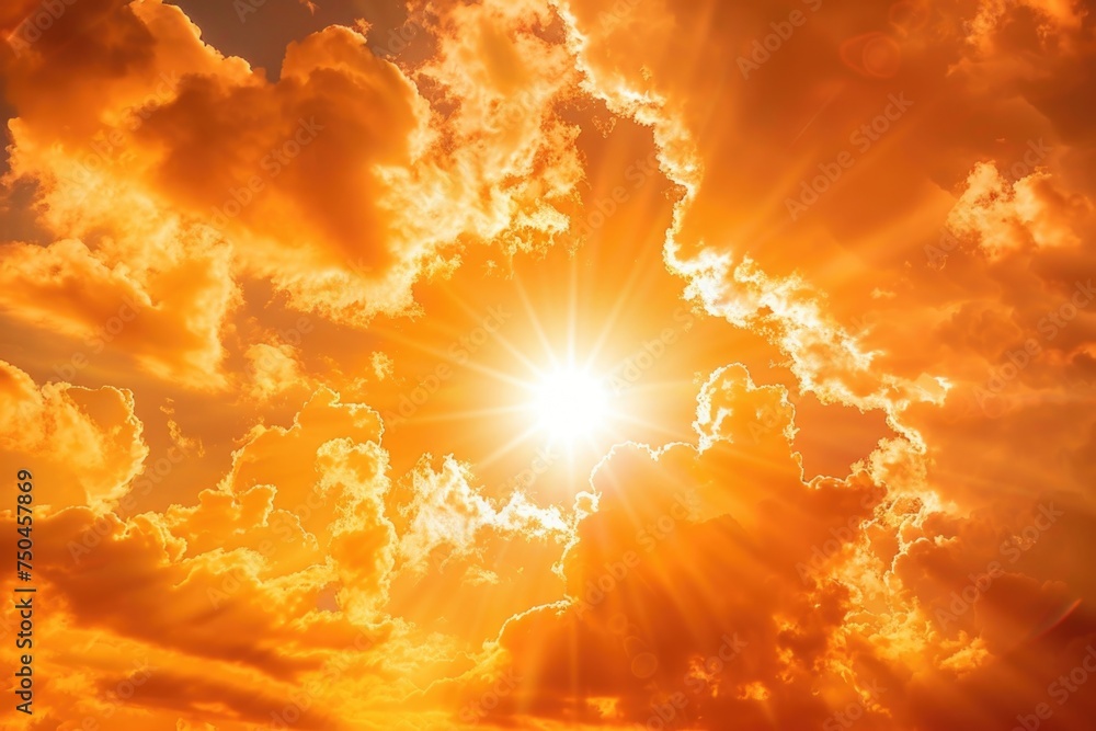 Poster sun shining brightly through the clouds, perfect for nature or weather concepts