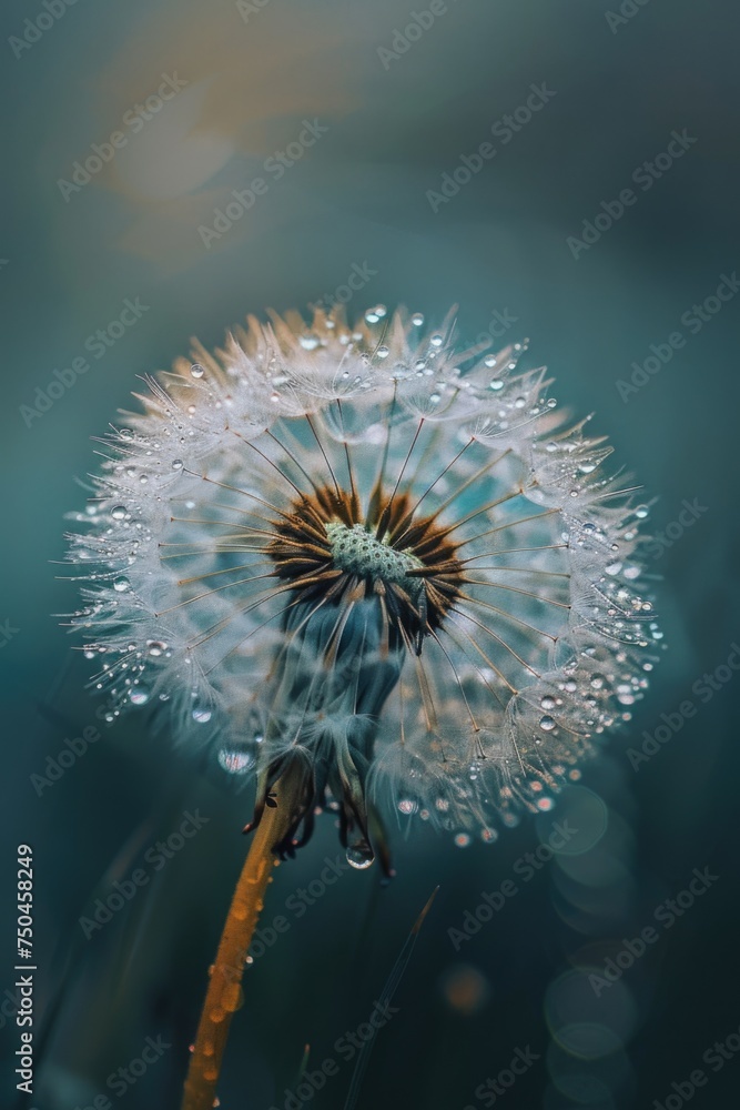 Aufkleber A detailed view of a dandelion covered in water droplets. Suitable for nature and macro photography projects