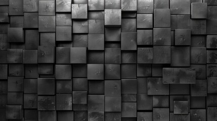 A unique black and white photo of a wall made up of cubes. Ideal for abstract backgrounds