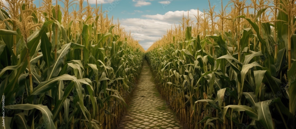 Sticker tranquil corn field pathway leading through lush green maze in dundee michigan