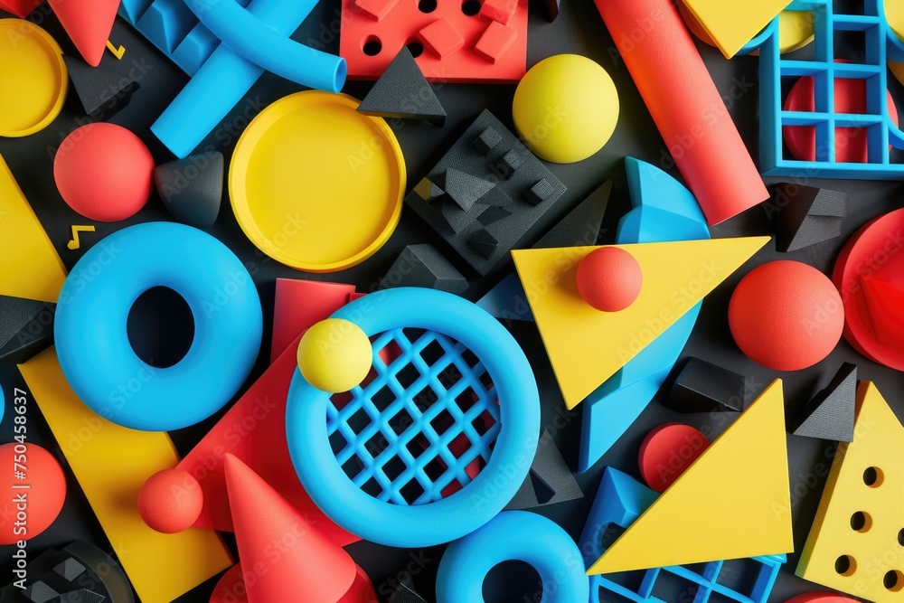 Poster assorted plastic toys neatly arranged on a table. suitable for various children's activities