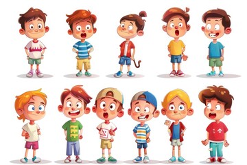 Fototapeta premium Cartoon children with various emotions, suitable for educational materials