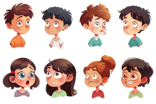 Cartoon children with various emotions, suitable for educational materials