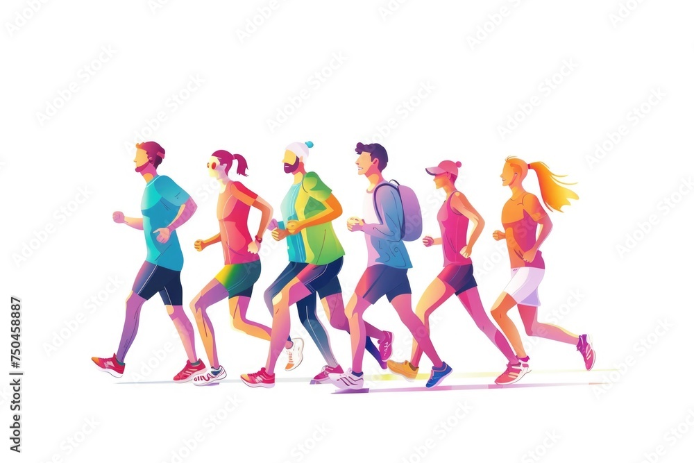 Poster A dynamic image of a group of people running together. Perfect for illustrating teamwork and fitness concepts
