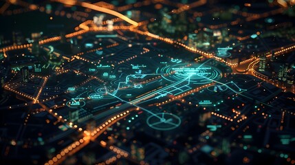 Futuristic Aerial City Scene with Smart Connectivity
