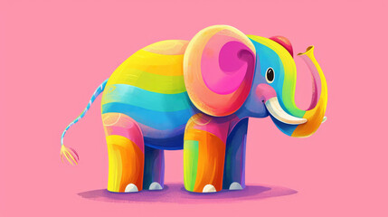Colorful cartoon elephant on pink background feeling lonely and creative