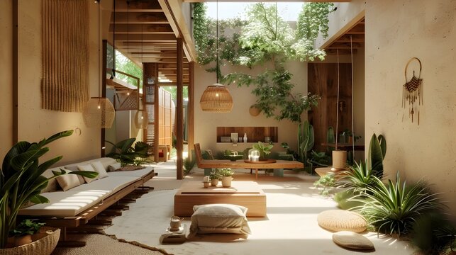 Cactus Courtyard Mexican Style Interior Design with Lush Green Plants