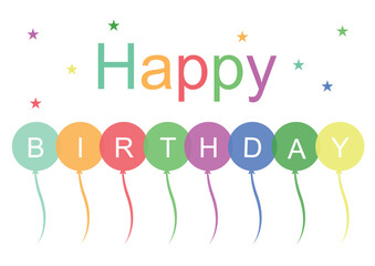 Happy birthday greeting card and party invitations with balloons and stars. 
