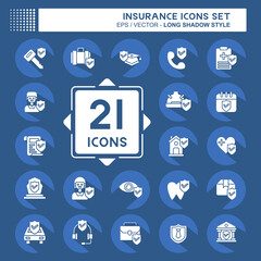 Icon Set Insurance. related to Finance symbol. long shadow style. simple design editable. simple illustration