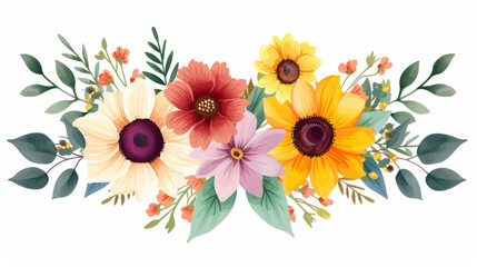 Vibrant floral arrangement with sunflowers isolated on a white background