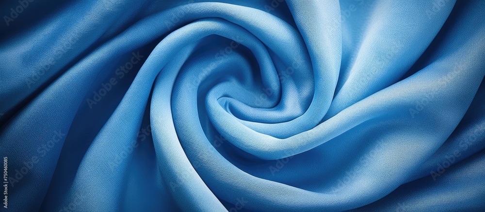 Poster Elegant Blue Fabric Surface with Mesmerizing Spiral Design - Top View Background
