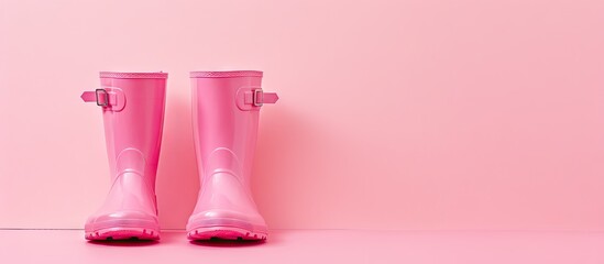 Vibrant Pink Rain Boots Standing Out on a Soft Pink Background
