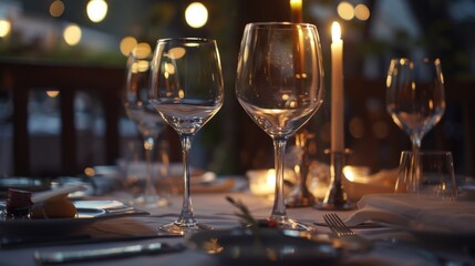 Close up of a table with wine glasses. Perfect for restaurant or bar advertisements