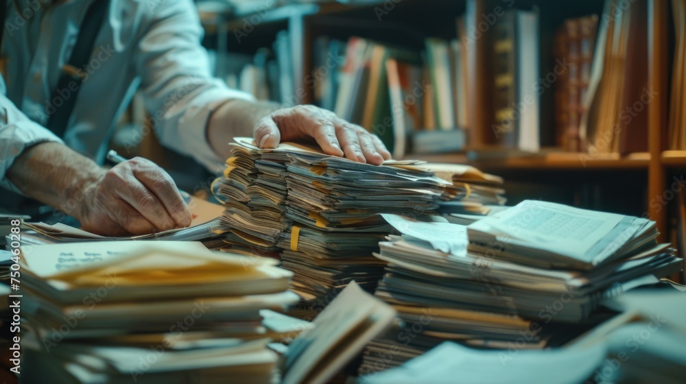 Poster stack of papers on a table, suitable for business or education concepts