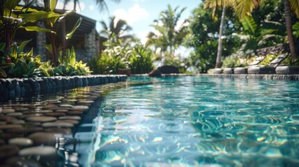 Fototapeta premium Tranquil pool surrounded by rocks and greenery, perfect for nature-themed designs