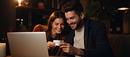 Late Night Online Shopping: Couple Enjoying Web Surfing and Virtual Retail Therapy Together