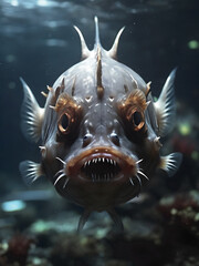 Deep-Sea Anglerfish Illuminating the Abyss. Generative AI